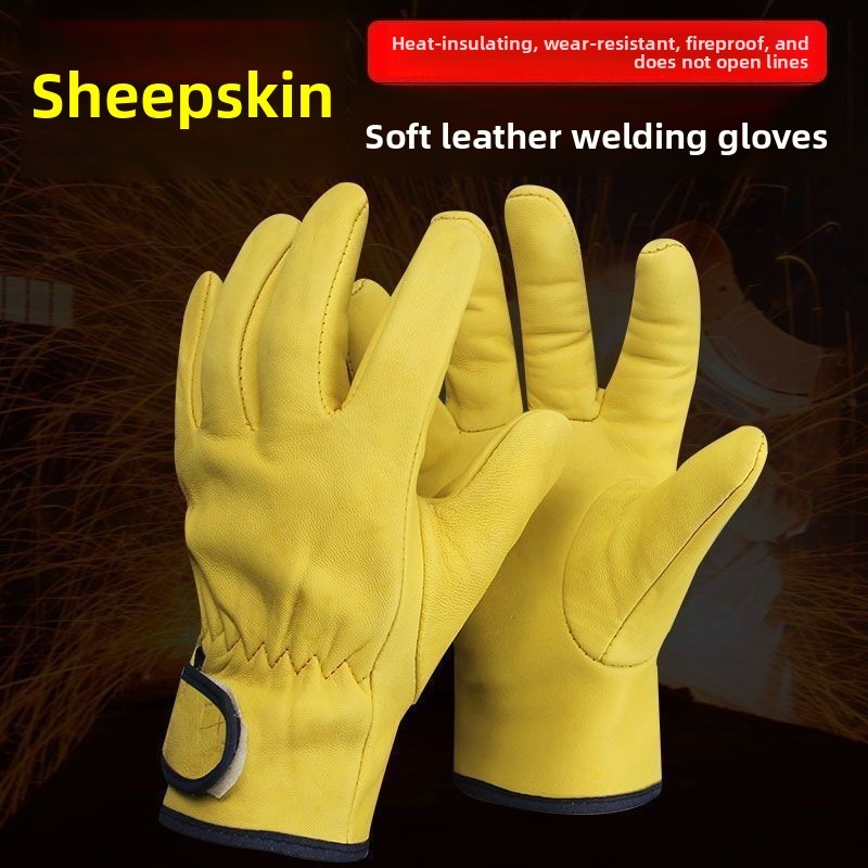 Garden Gloves - ถุงมือทำงานหนังแกะคู่หนึ่ง สำหรับคนงาน งานเชื่อม ป้องกันความปลอดภัย ถุงมือสำหรับทำสวน ขับมอเตอร์ไซค์