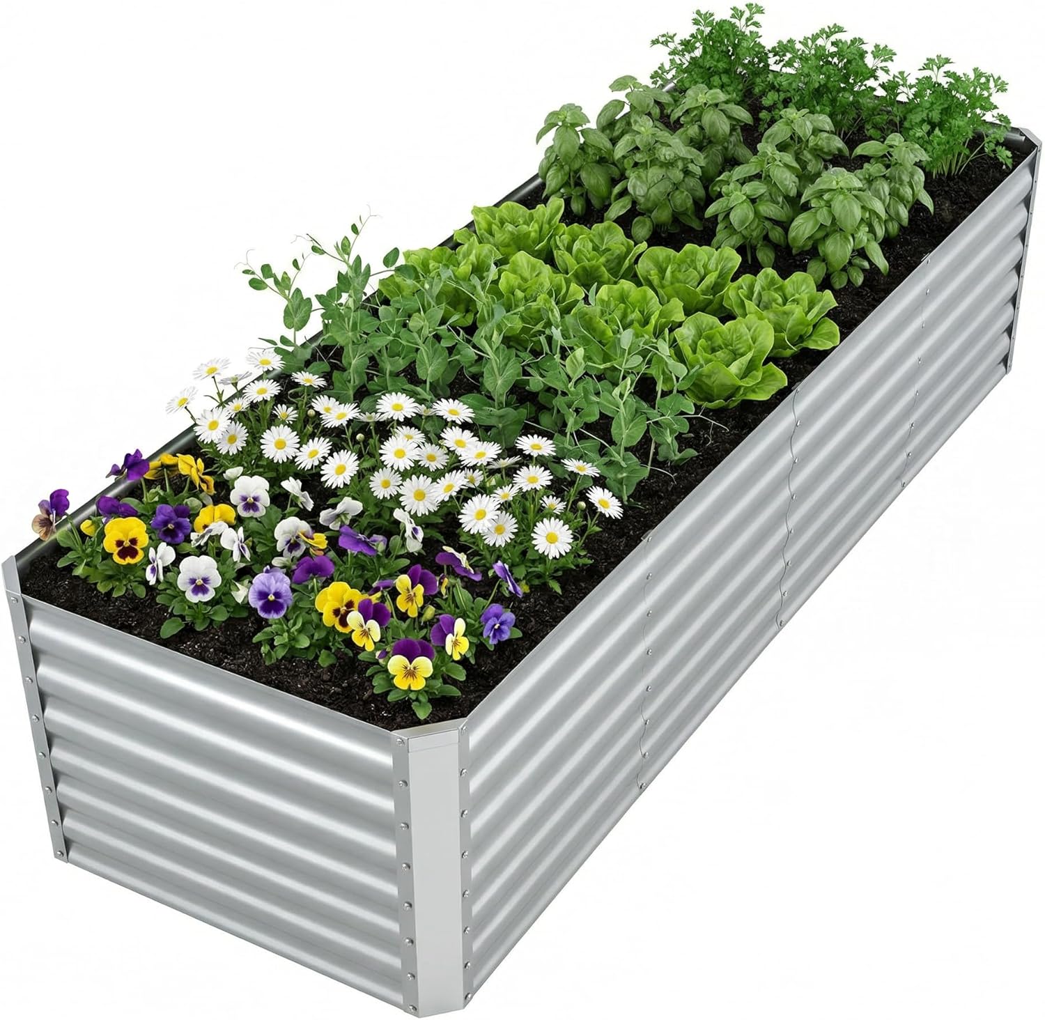Raised Garden Bed - แปลงปลูกผักยกพื้นแบบชุบสังกะสีสำหรับปลูกผักและดอกไม้กลางแจ้ง กล่องโลหะขนาดใหญ่
