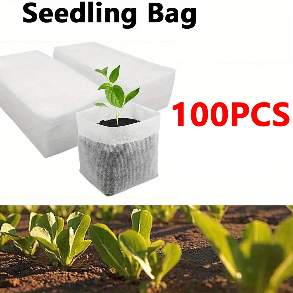Seed Starter Tray - 100 ชิ้นย่อยสลายได้เมล็ดเนอสเซอรี่กระเป๋า, พืชไม่ทอ GrowBags, ผ้าต้นกล้าหม้อพืชกระเป๋า, บ้านสวน