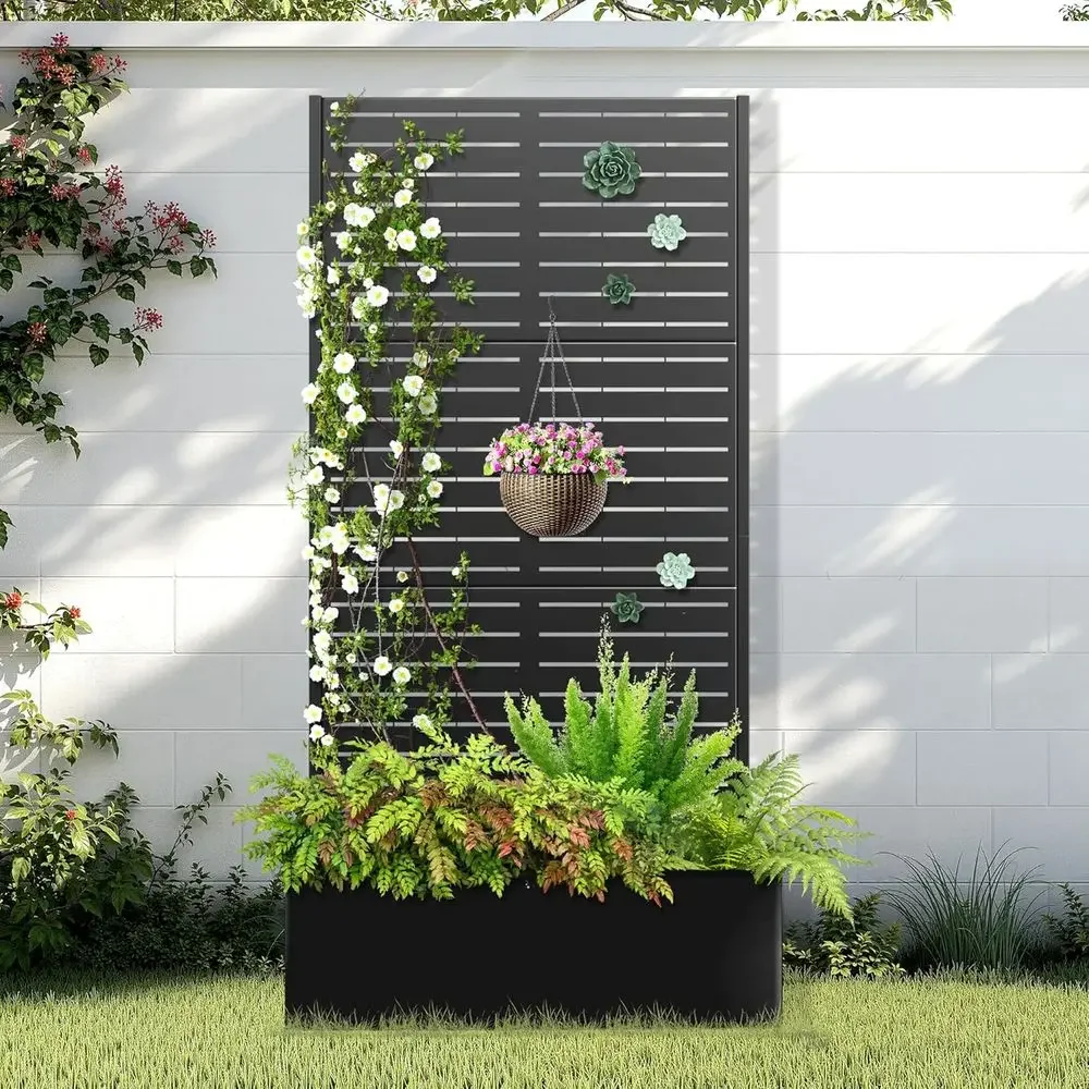 Vertical Planter - เตียงปลูกต้นไม้ยกสูงพร้อมโครงตาข่าย, กระถางปลูกต้นไม้ 2-in-1 และฉากกั้นเพื่อความเป็นส่วนตัว, สำหรับการปลูกต้นไม้แนวตั้งกลางแจ้ง, ขนาด