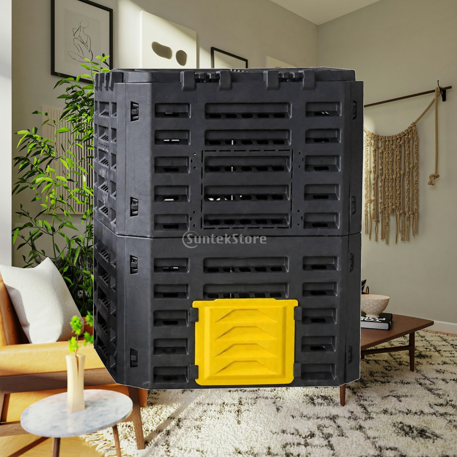 Compost Bin - ถังหมักปุ๋ยสำหรับใช้ภายนอกอาคาร พร้อมฝาปิดแบบมีตัวล็อค ช่วยให้เข้าถึงปุ๋ยหมักที่เสร็จสมบูรณ์ได้ง่าย