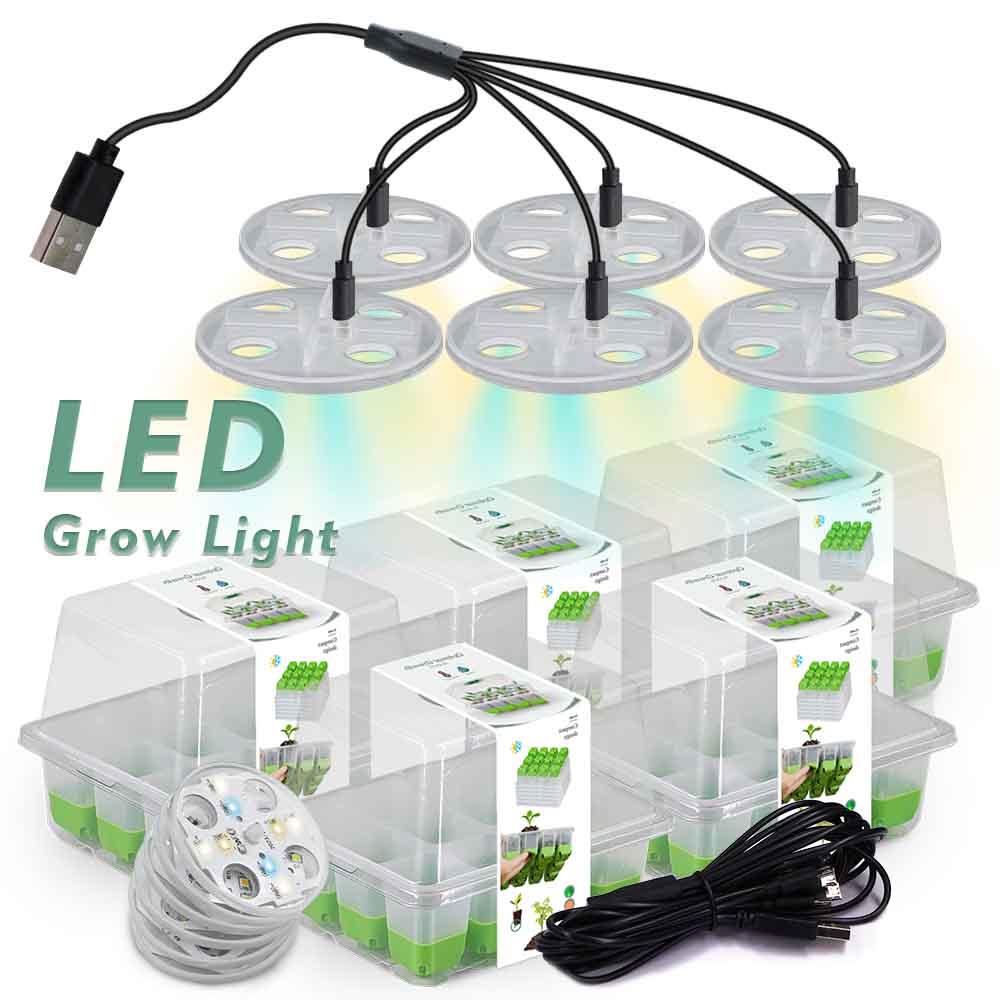 Indoor Herb Garden - LED Grow Light Seedling Starter ชุดถาดโปร่งใสในร่มสวนเรือนกระจกดอกไม้พืชเนอสเซอรี่การงอกกล่อง