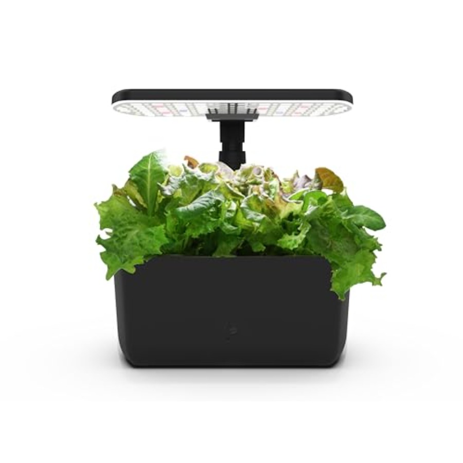 Indoor Herb Garden - สวนไฮโดรโปนิกส์ในร่มสำหรับปลูกสมุนไพรและผักตลอดทั้งปี; พลาสติกสีดำ; ปลูกแบบไร้ดินพร้อมไฟปลูก LED; AeroG ขนาดกะทัดรัด