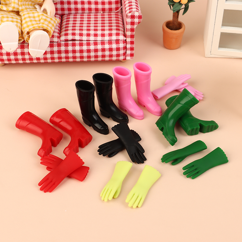 Garden Gloves - 1 ชุด 1:12 บ้านตุ๊กตาจิ๋วรองเท้าบูทกันฝนถุงมือทำสวนถุงมือถุงมืออบขนมถุงมือซักผ้ารุ่นฟาร์มของเล่นตกแต่ง