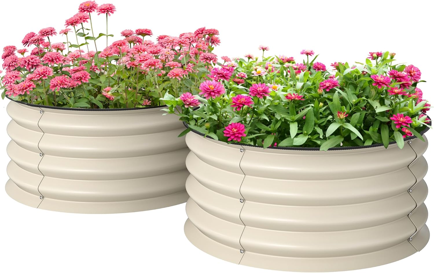 Raised Garden Bed - ชุดแปลงปลูกผักยกพื้นแบบชุบสังกะสี 2 ชิ้น, กระถางปลูกสำหรับปลูกพืชกลางแจ้งพร้อมขอบนิรภัย, ถังปลูกแบบประกอบง่ายสำหรับปลูกดอกไม้ สมุนไพร