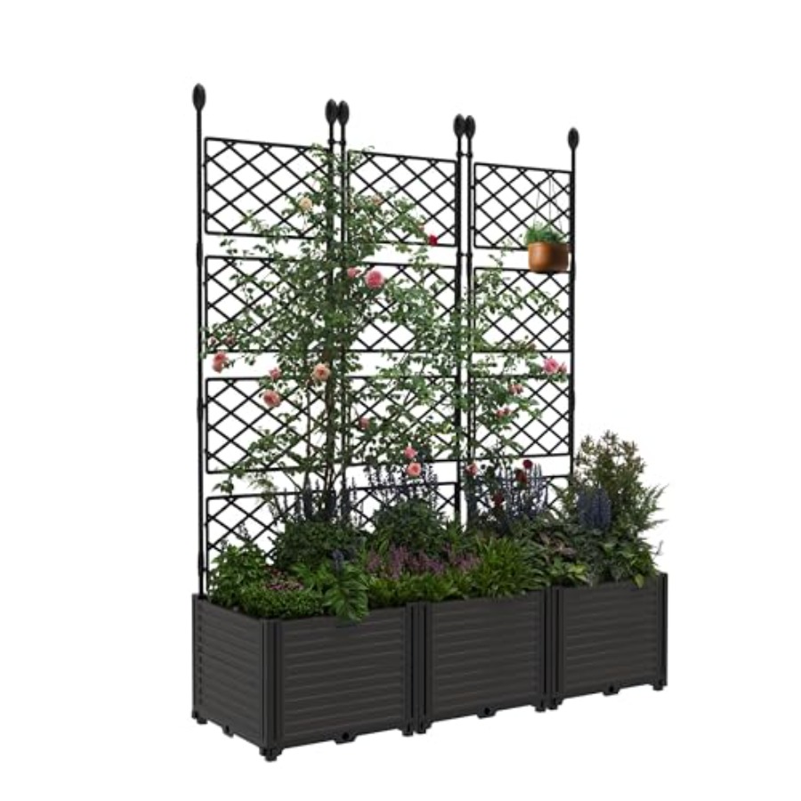 Raised Garden Bed - ชุดกระถางปลูกแบบยกสูง 3 ชิ้น พร้อมโครงเหล็กสำหรับทำเป็นฉากกั้นความเป็นส่วนตัวในลานบ้าน เหมาะสำหรับพื้นที่ขนาดเล็ก เช่น