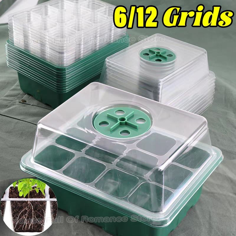 Seed Starter Tray - ชุดเริ่มต้นเพาะเมล็ดพร้อมถาดเพาะชำ ฝาครอบปรับความชื้นได้ และฐานรอง ใช้ในร่ม สำหรับเพาะต้นกล้าขนาดเล็ก