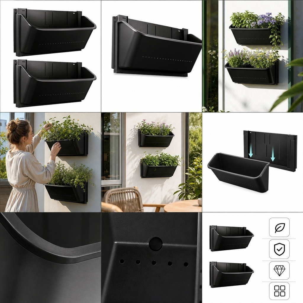Vertical Planter - กระถางปลูกต้นไม้ติดผนังแนวตั้ง 2 ชิ้น สำหรับดอกไม้จริง กระถางปลูกต้นไม้สำหรับสวนผนังในบ้านและนอกบ้าน กระถางดอกไม้พลาสติกแบบแขวน