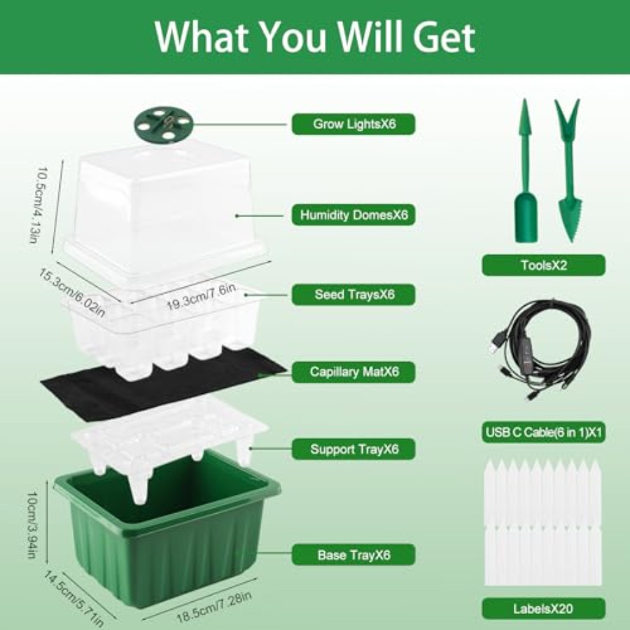 ถาดเพาะเมล็ดพร้อมไฟ 6 แพ็ค ชุด - Seed Starter Tray บทวิจารณ์และราคา