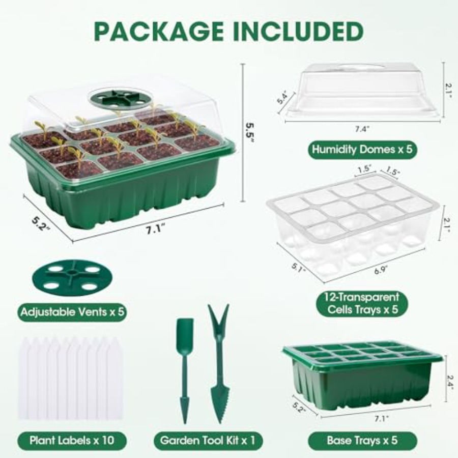 ถาดเพาะเมล็ด 5 แพ็คพร้อมโดมควบ - Seed Starter Tray บทวิจารณ์และราคา